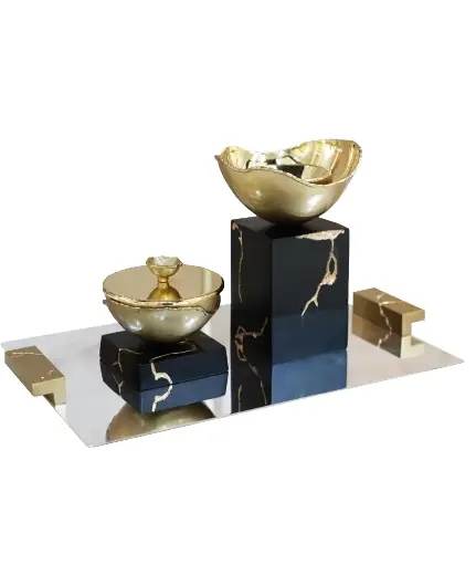 Crack Madkhan and Oud Bowl Set With Tray  (black)
