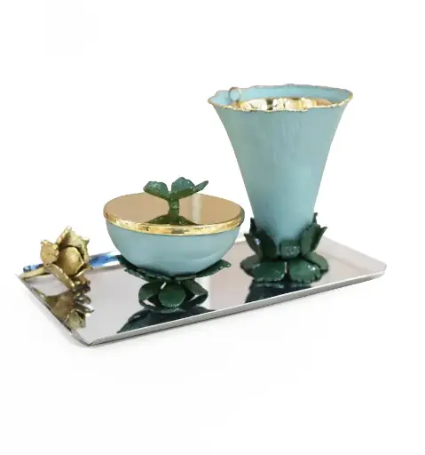 Hibiscus Madkhan and Oud Bowl Set With Tray (Green)