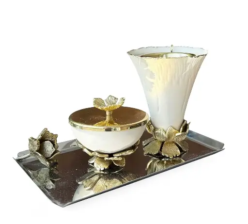 Hibiscus Madkhan and Oud Bowl Set With Tray (Beige)