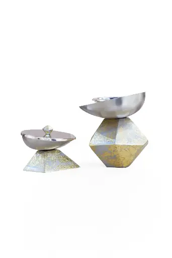 Hexagon Madkhan and Oud Bowl Set (Silver Gold)
