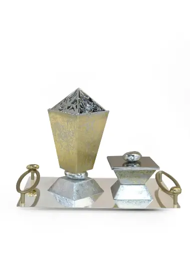 Pebble Madkhan and Oud Bowl Set With Tray (Silver Gold)