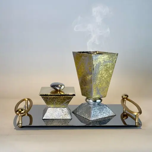 Pebble Madkhan and Oud Bowl Set With Tray (Silver Gold)
