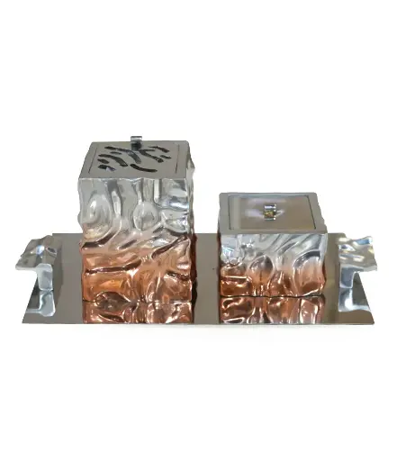 Cube Madkhan And Oud Bowl Set With Tray (silver orange)