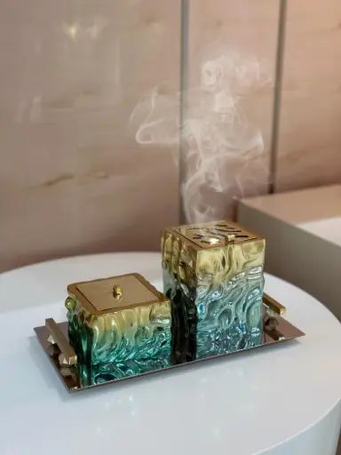 Cube Madkhan And Oud Bowl Set With Tray (gold green)