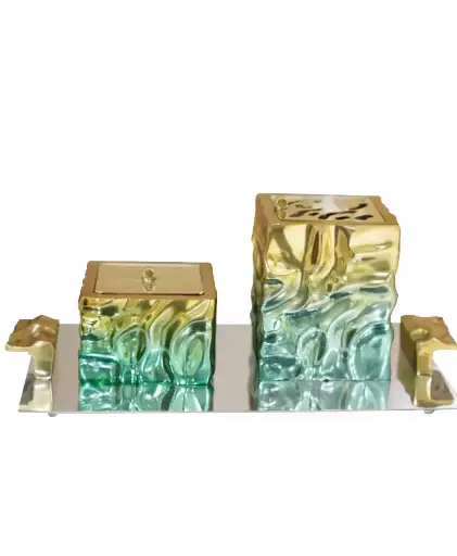Cube Madkhan And Oud Bowl Set With Tray (gold green)