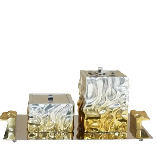 Cube Madkhan And Oud Bowl Set With Tray (silver gold)