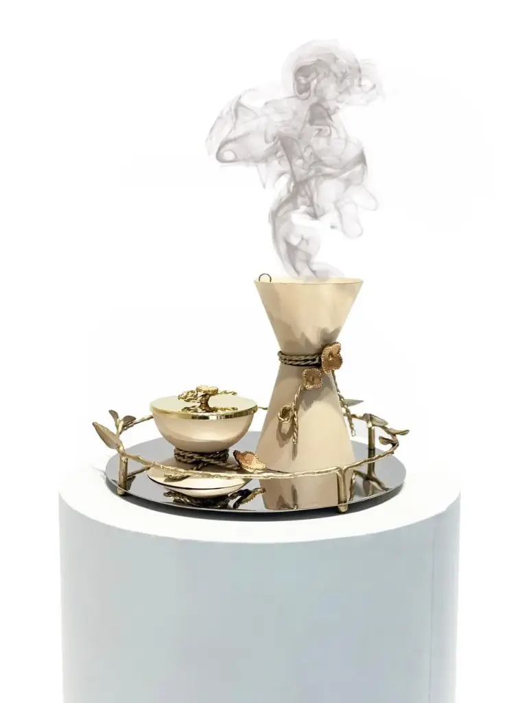 Rope Bead Madkhan and Oud Bowl Set With Tray