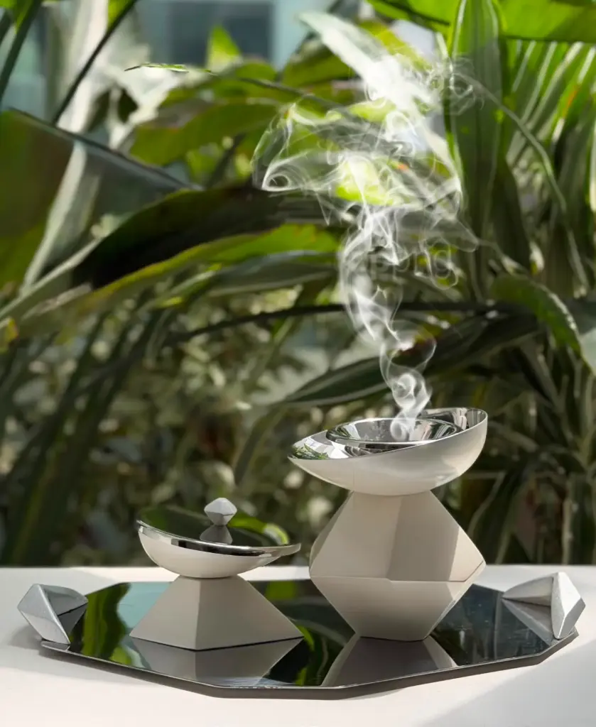 Hexagon Madkhan and Oud Bowl White Set With Tray 