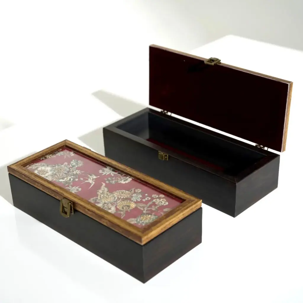 Red embroidered Rectangular Box