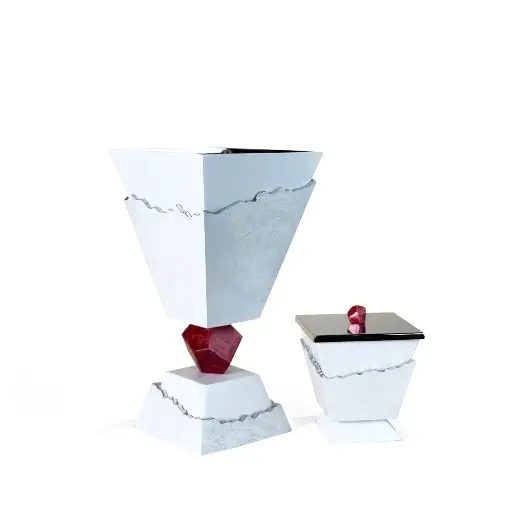 Classic Madkhan and Oud Bowl Set (White With Maroon Pebble)