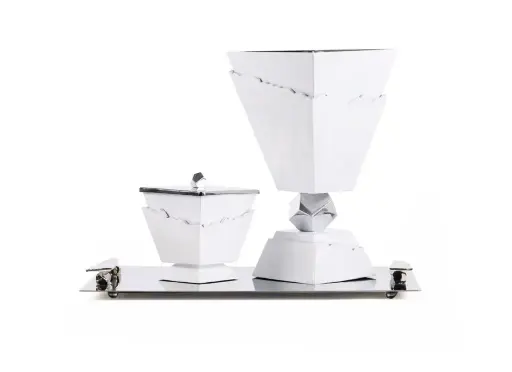 Classic Madkhan and Oud BowlSet With Tray (White with Silver Pebble)