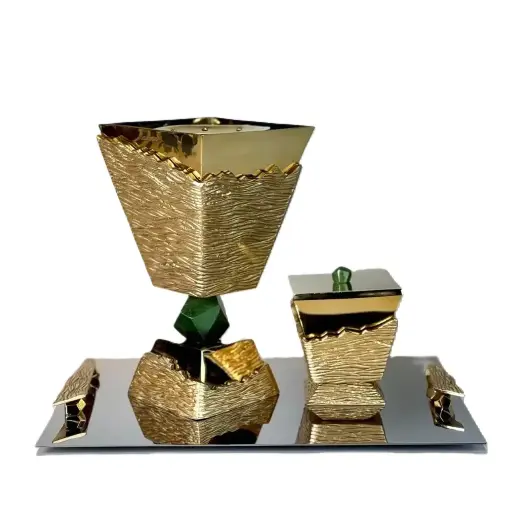 Classic Madkhan and Oud BowlSet With Tray (Gold Green Pebble)