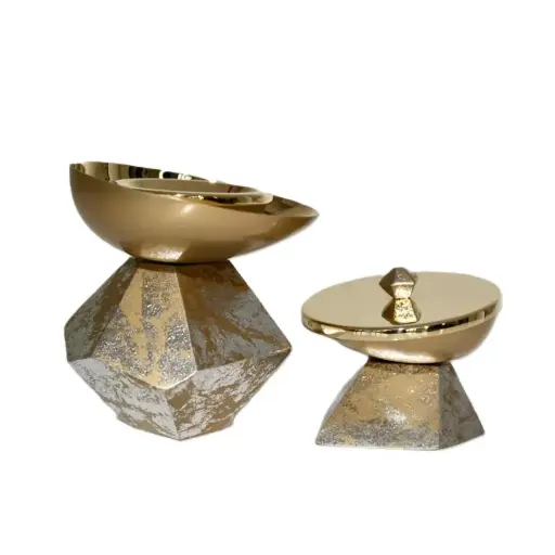 Hexagon Madkhan and Oud Bowl Set (Gold Silver Foiling)