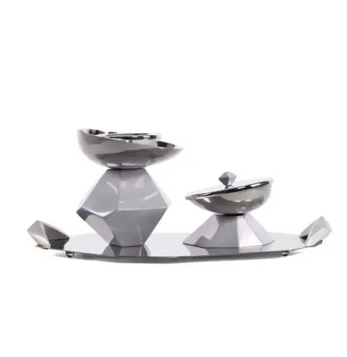 Hexagon Madkhan and Oud Bowl Set With Tray (Chrome Gray)