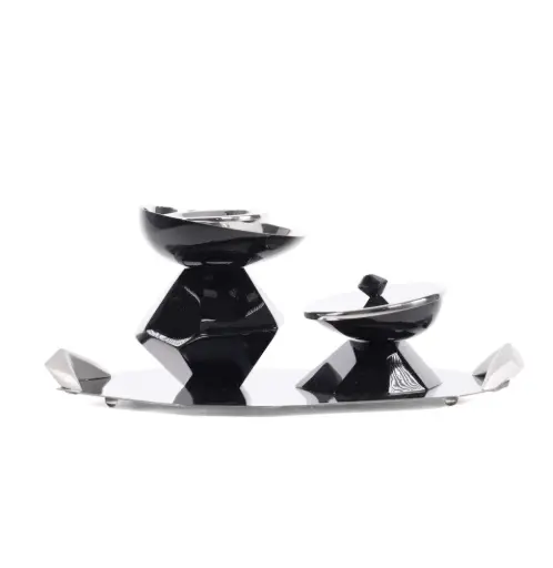 Hexagon Madkhan and Oud Bowl Set With Tray (Chrome Black)