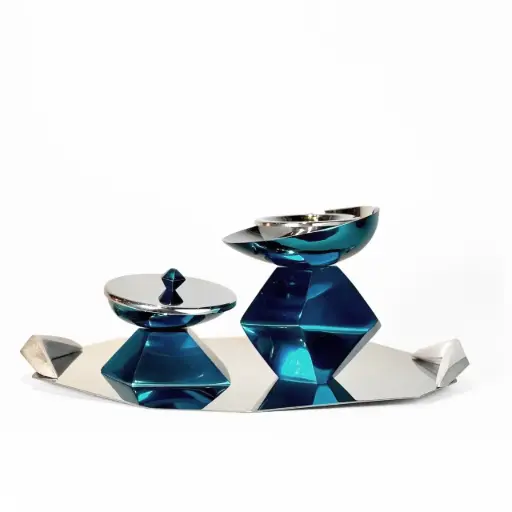 Hexagon Madkhan and Oud Bowl Set With Tray (Chrome Blue)