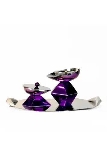 Hexagon Madkhan and Oud Bowl Set With Tray (Chrome Purple)