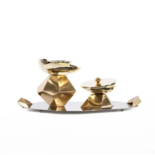 Hexagon Madkhan and Oud Bowl Set With Tray (Light Gold)