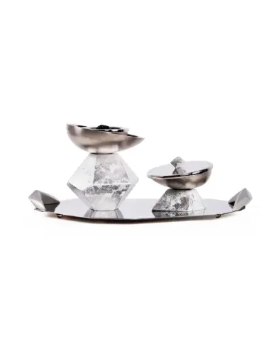 Hexagon Madkhan and Oud Bowl Set With Tray (White Silver Foiling)