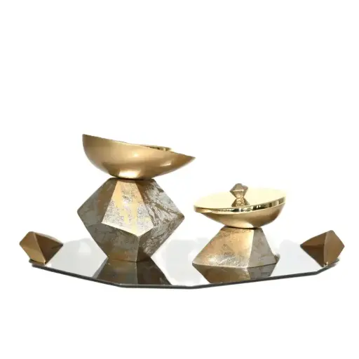 Hexagon Madkhan and Oud Bowl Set With Tray (Gold Silver Foiling)