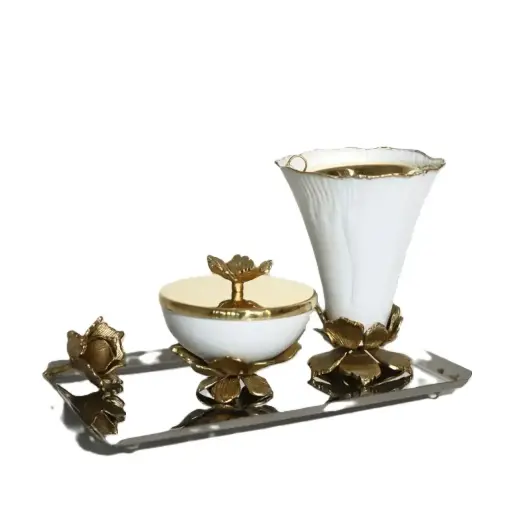 Hibiscus Madkhan and Oud Bowl Set With Tray (White)