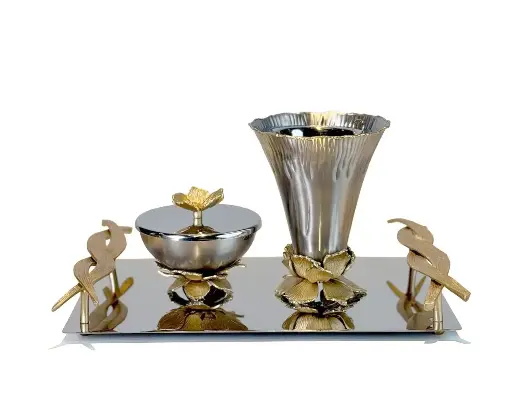 Hibiscus Madkhan and Oud Bowl Set With Tray (Silver)
