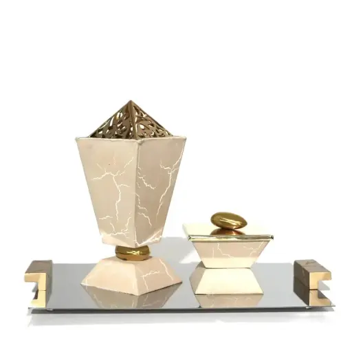 Pebble Madkhan and Oud Bowl Set With Tray (Beige)