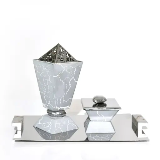 Pebble Madkhan and Oud Bowl Set With Tray (Gray)