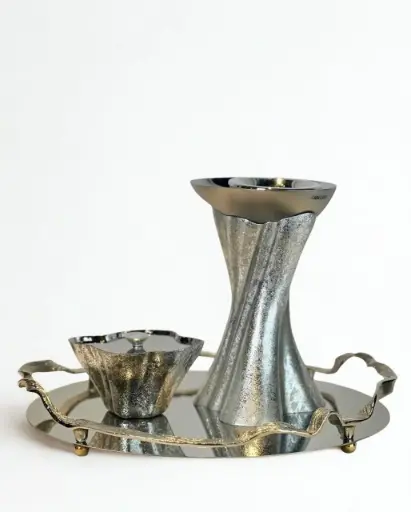 Silk Madkhan and Oud Bowl Set With Tray (Silver)