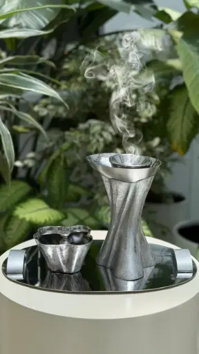 Silk Madkhan and Oud Bowl Set With Tray (Silver)