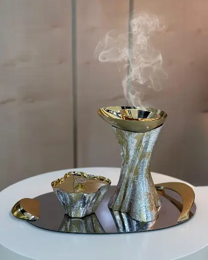 Silk Madkhan and Oud Bowl Set With Tray (Gold)