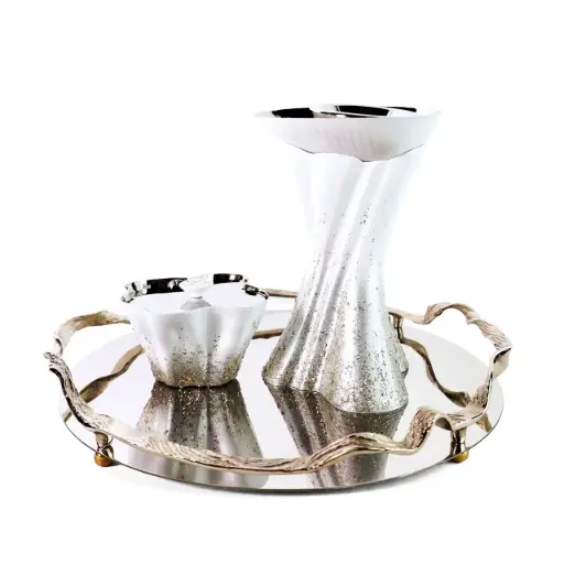 Silk Madkhan and Oud Bowl Set With Tray (White Silver)
