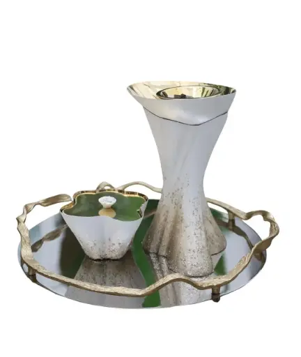 Silk Madkhan and Oud Bowl Set With Tray (White Gold)